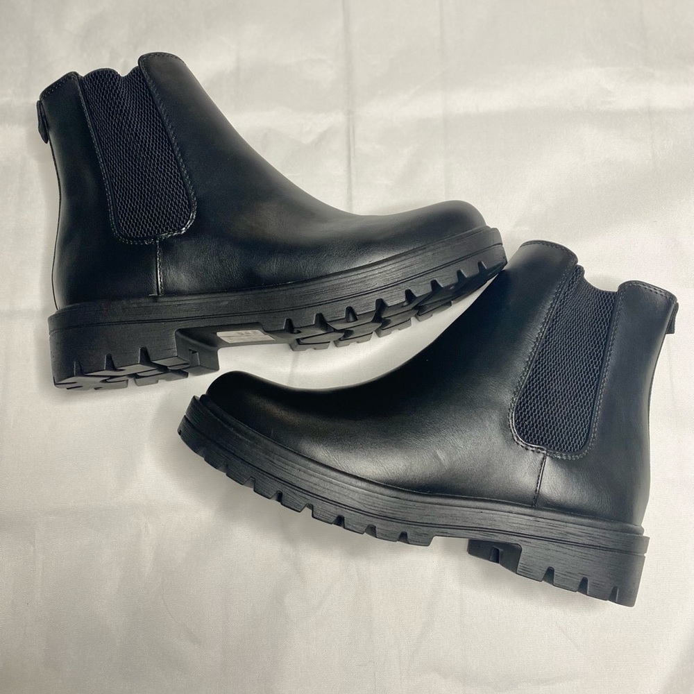 Faux Leather Low Heel Chelsea Booties